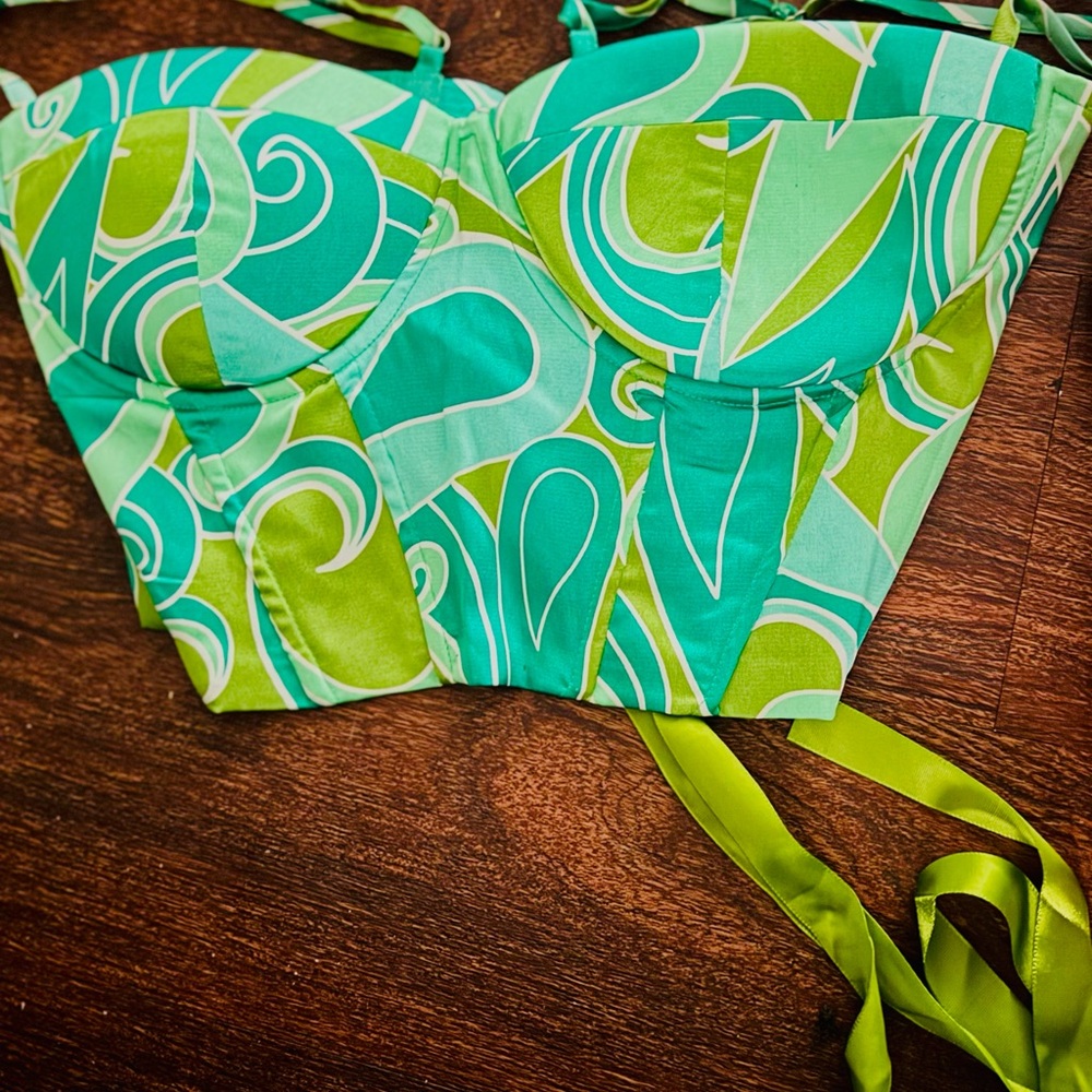 Green Patterned Bustier Top